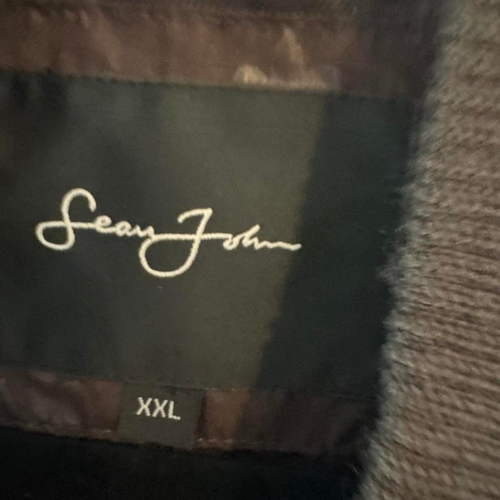 Sean John black bomber jacket with silver floral pattern, size XXL